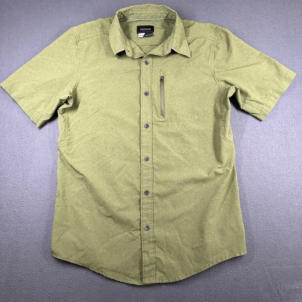 Marmot Caecius‎ Shirt Mens Small Green Solid Short Sleeve Button Up Lightweight